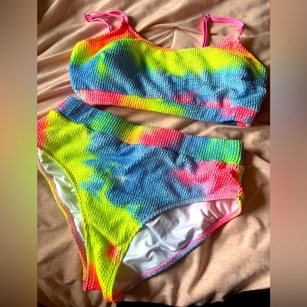 Women's Rainbow, high waisted two-piece swimsuit